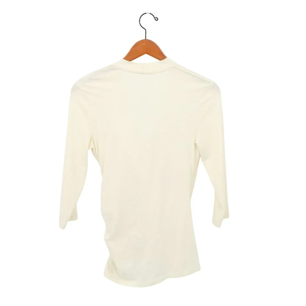 Peruvian Connection Ivory Faux Wrap Cyprus Ruched V-Neck Pima Cotton Top S M - Picture 5 of 6